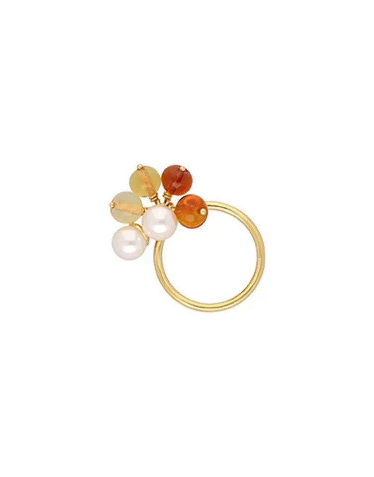 Anillos Medianos | Majorica Anillo Algaida Dorado Con Cristal De Murano Ambar