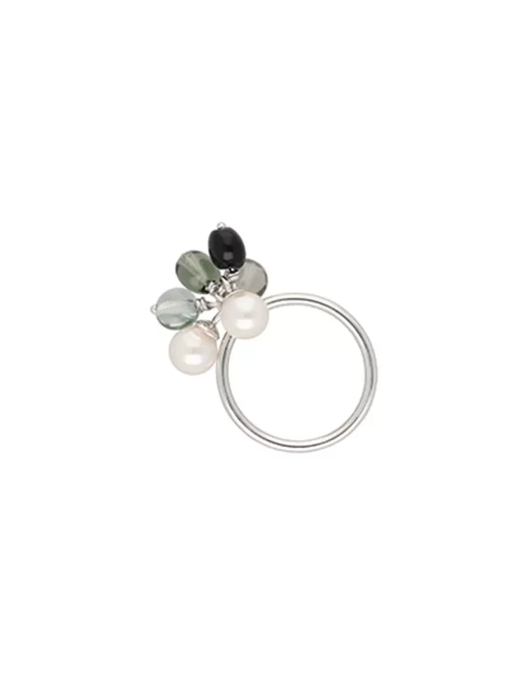 Anillos Medianos | Majorica Anillo Algaida Plata Con Cristal De Murano Negro
