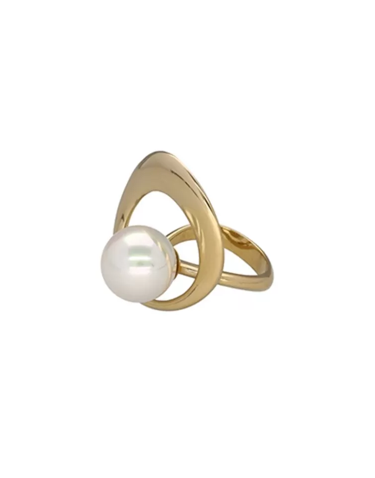 Anillos Grandes | Majorica Anillo Con Perla Petra En Acero Dorado