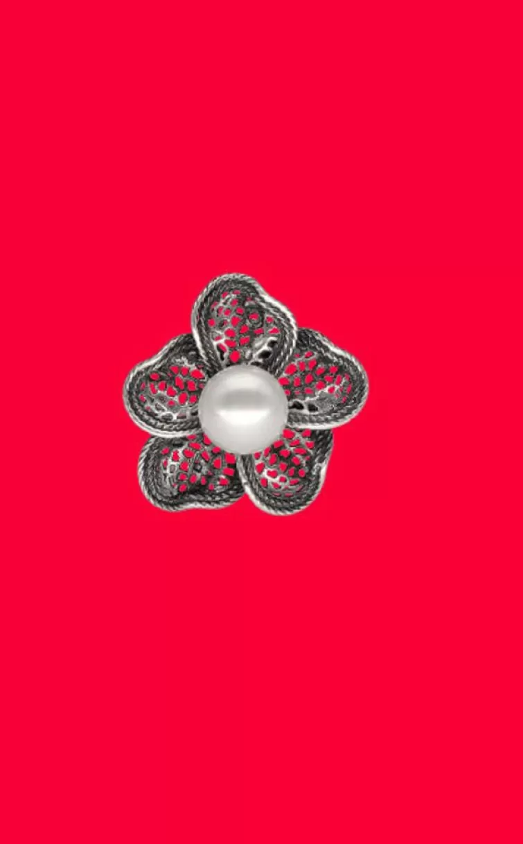 Anillos Grandes | Majorica Anillo De Perla Peregrina Con Filigrana En Flor