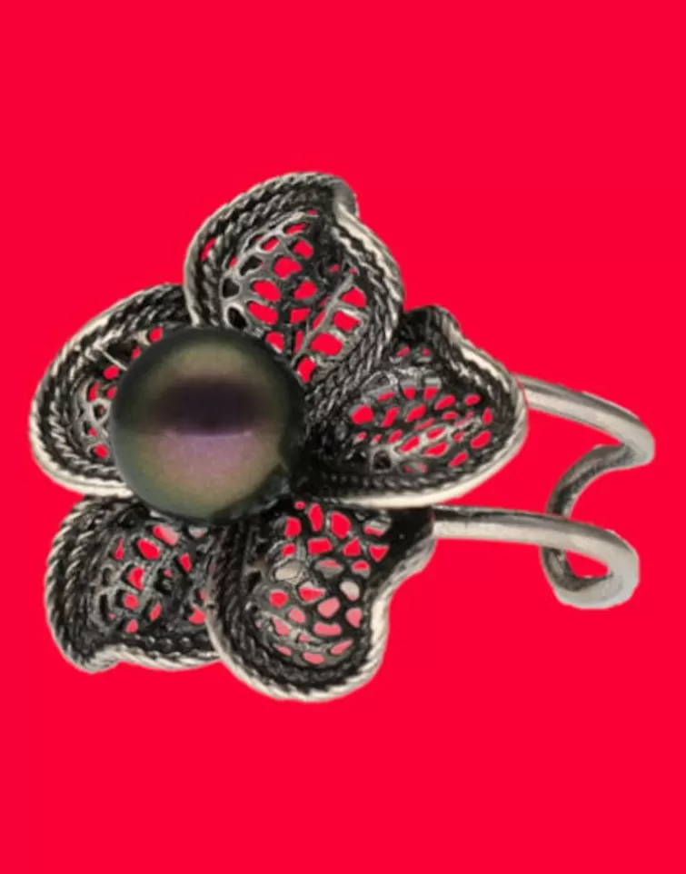 Anillos Medianos | Majorica Anillo De Perla Tahiti Peregrina En Flor