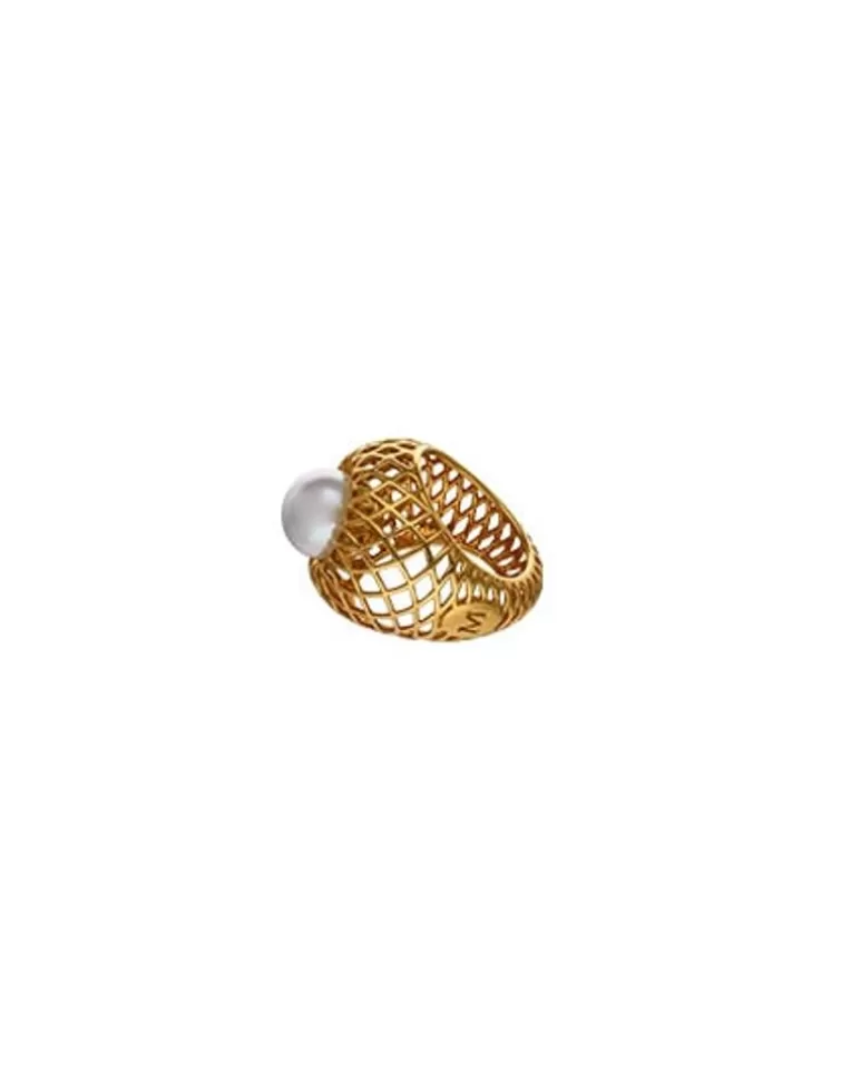 Anillos Grandes | Majorica Anillo Grande Etna Calado En Plata Dorada