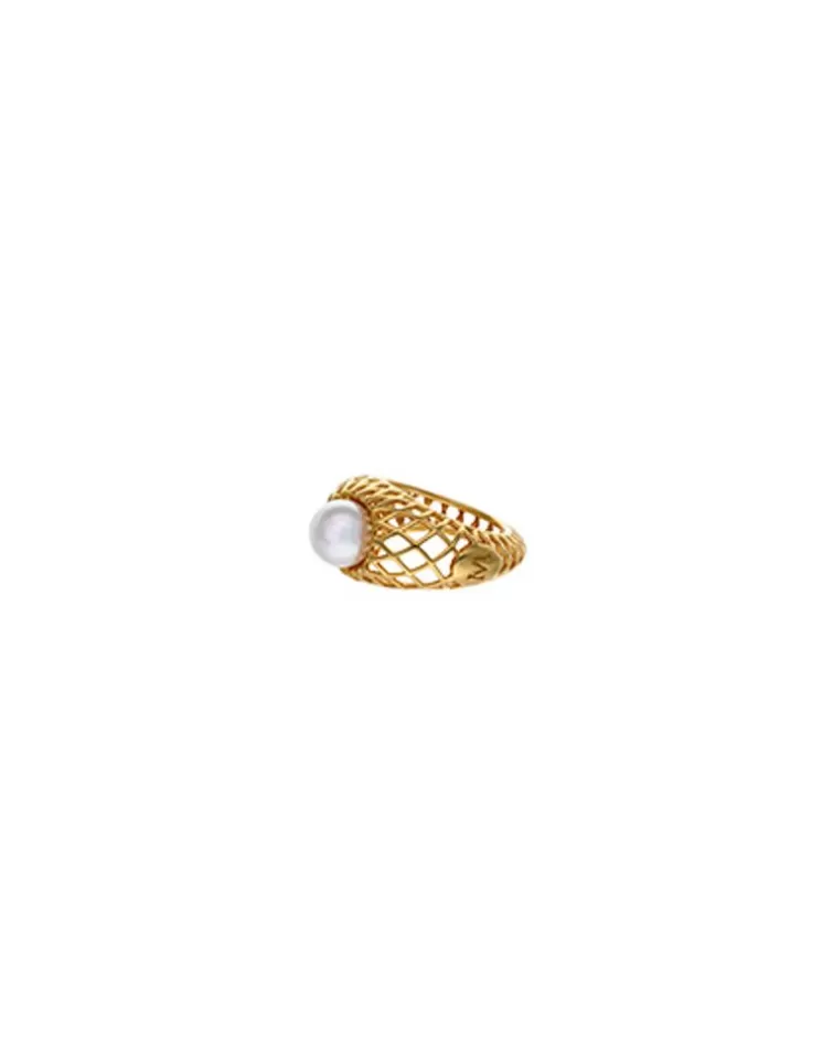 Anillos Medianos | Majorica Anillo Mediano Etna Calado En Plata Dorada