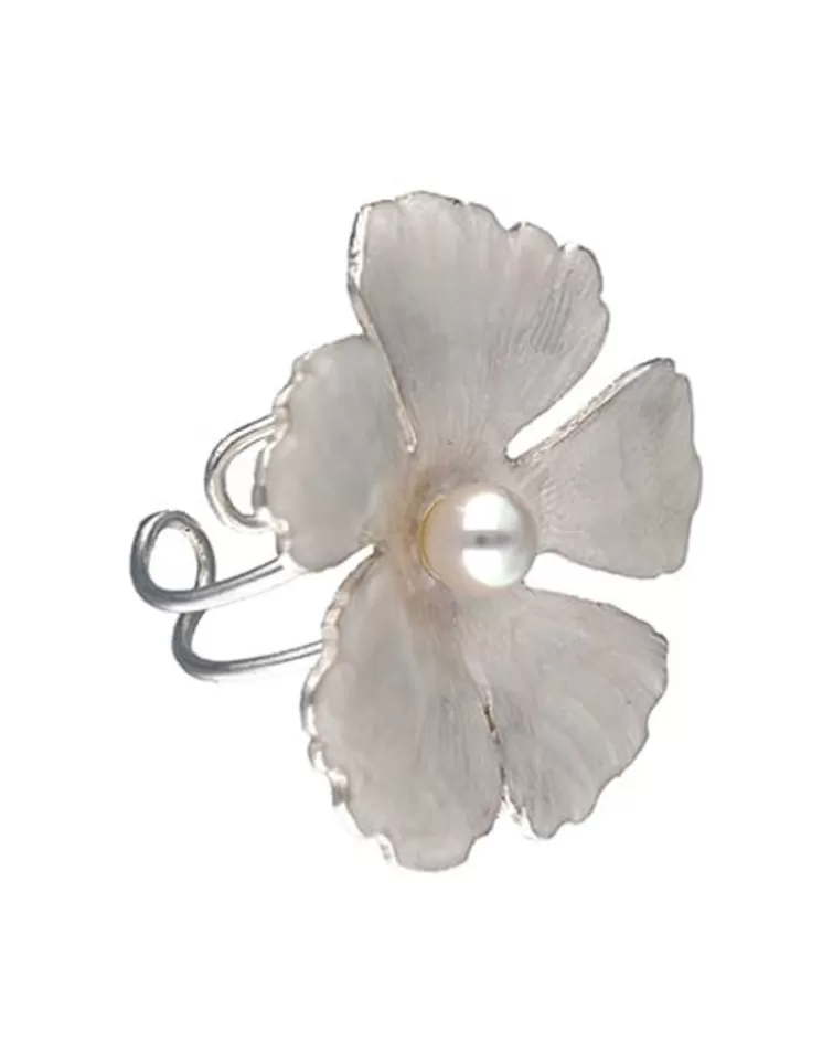 Anillos Medianos | Majorica Anillo Novia Santorini Bianco Con Flor Pequena Nacarada Y Perla Redonda