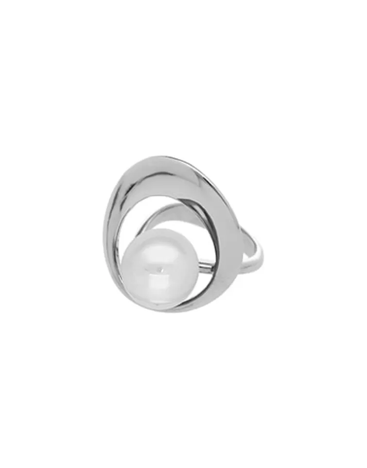 Anillos Grandes | Majorica Anillo Petra De Acero Y Con Perla Redonda Blanca