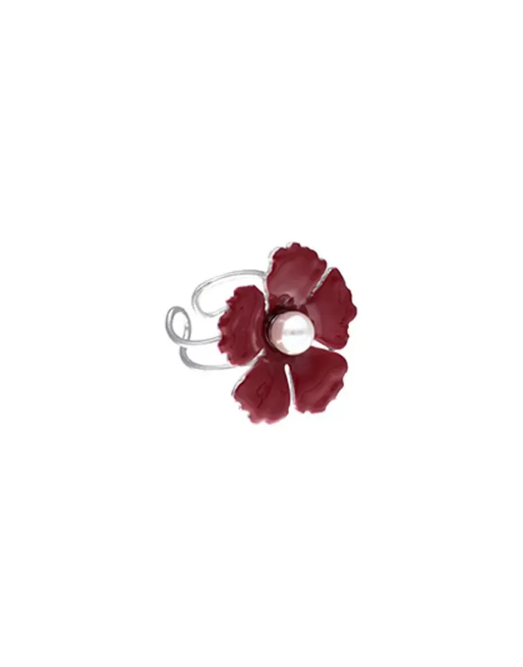 Anillos Medianos | Majorica Anillo Santorini Flor Granate Pequena En Plata