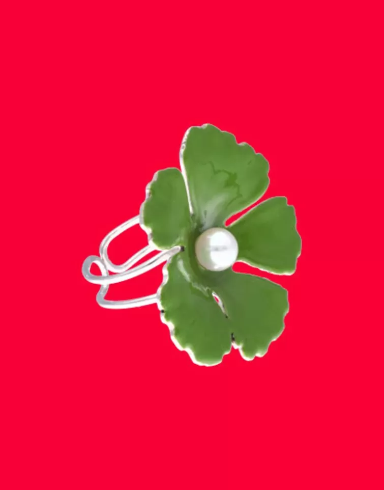 Anillos Medianos | Majorica Anillo Santorini Flor Verde Olivo Grande En Plata