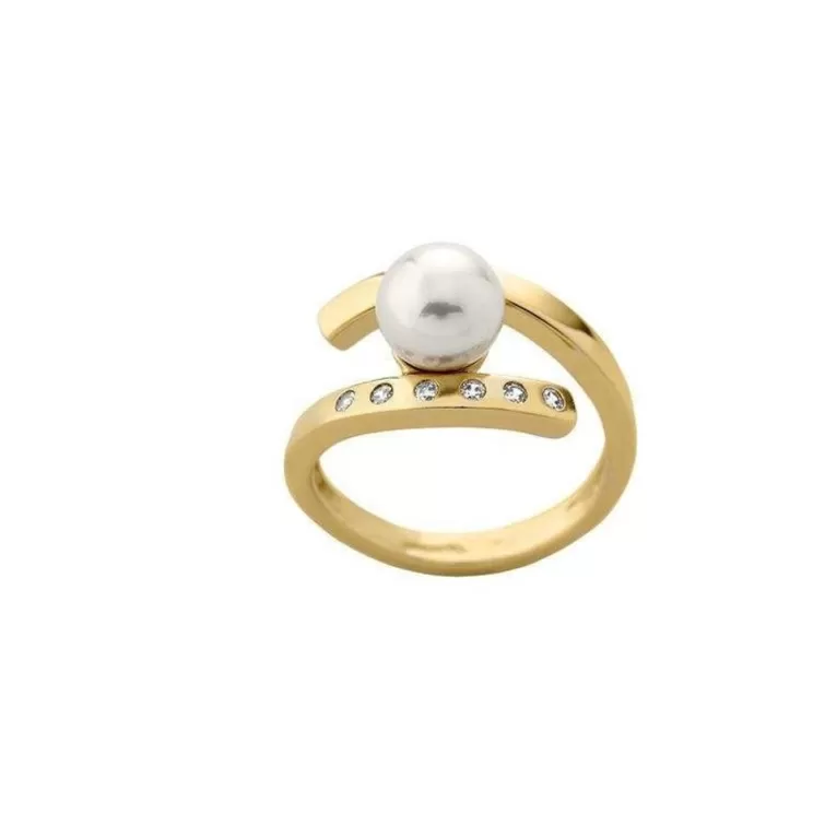 Anillos Medianos | Majorica Anillo Selene Dorado Con Perla Y Circonitas