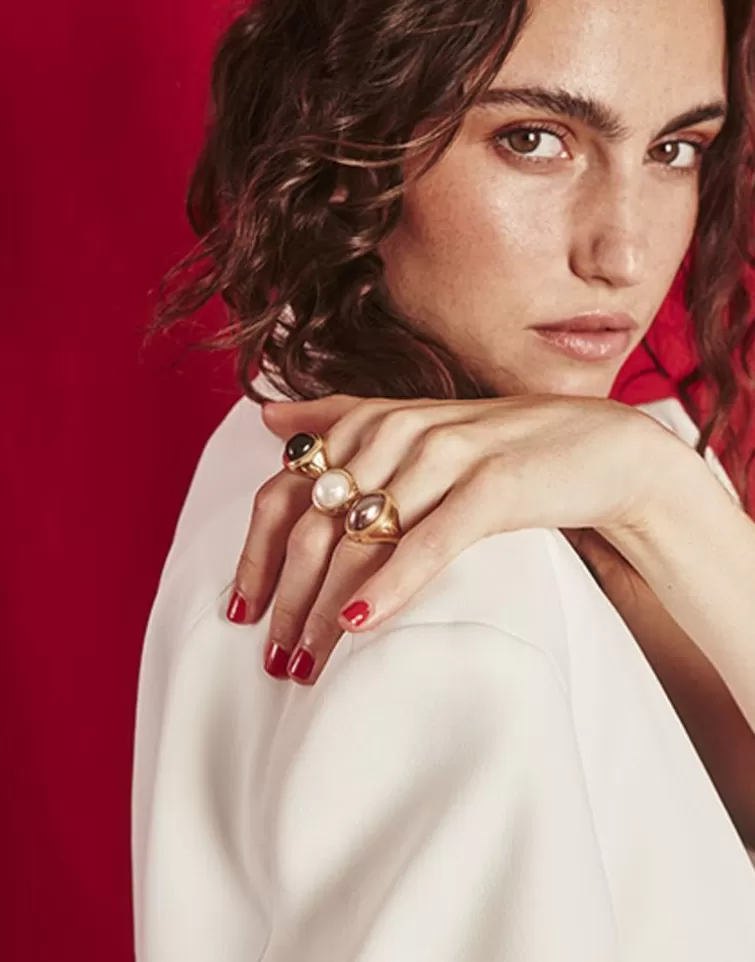 Anillos Grandes | Majorica Anillo Sello Zale Con Perla Media Bola Blanca