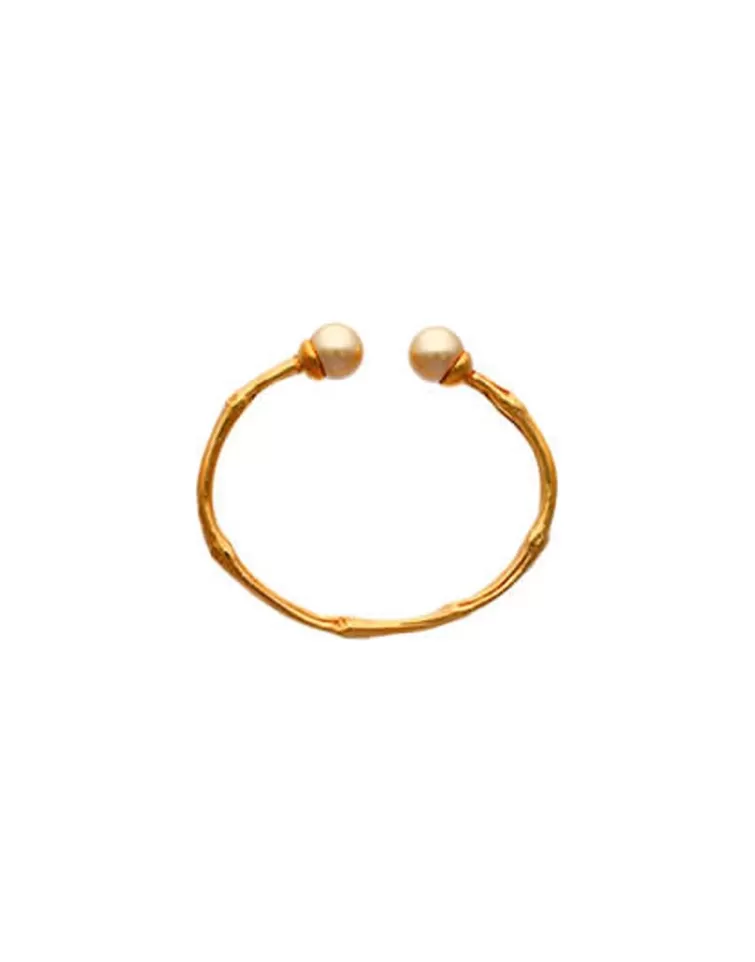 Brazaletes Rígidos | Majorica Brazalete Ajustable Bambu Dorado Con Perlas Champagne