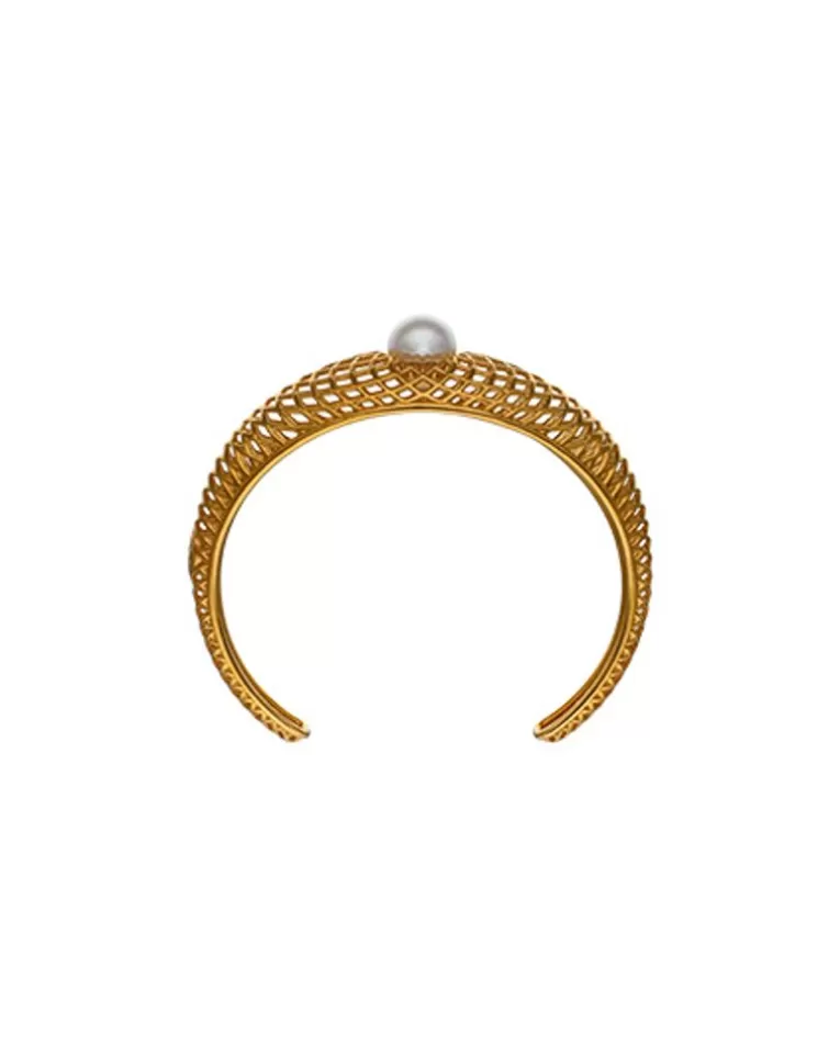 Brazaletes Rígidos | Majorica Brazalete Rigido Etna Calado Grande Dorado