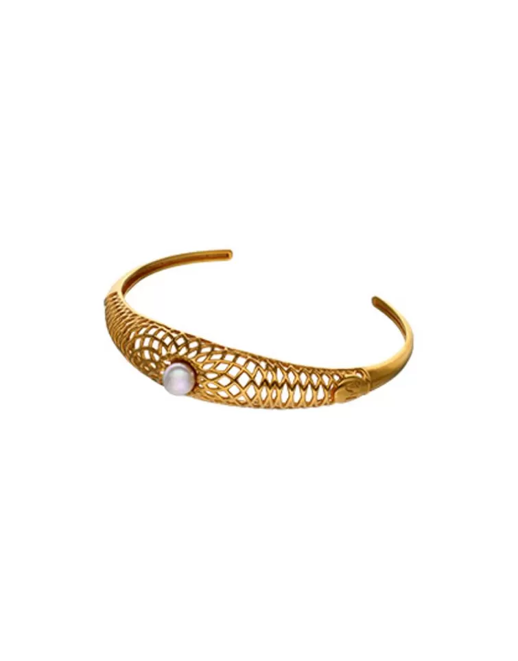 Brazaletes Rígidos | Majorica Brazalete Rigido Etna Calado Mediano Dorado