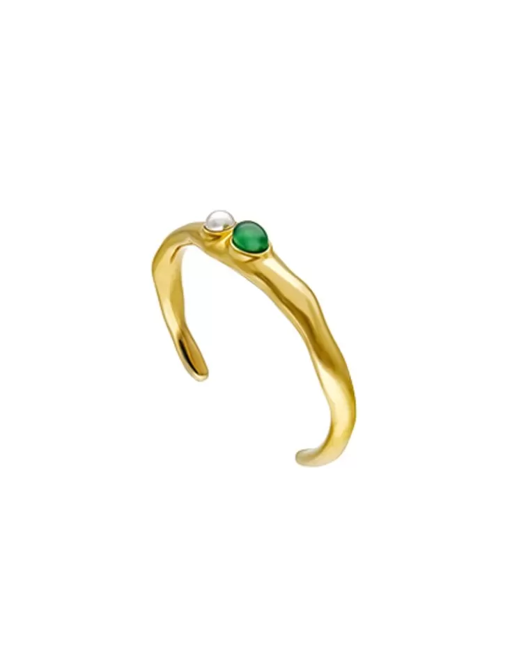 Brazaletes Rígidos | Majorica Brazalete Rigido Fino Feme Con Perlas Y Agatas Verdes