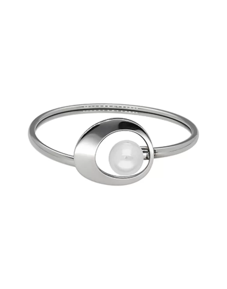 Brazaletes Rígidos | Majorica Brazalete Rigido Petra En Acero Y Con Perla Blanca