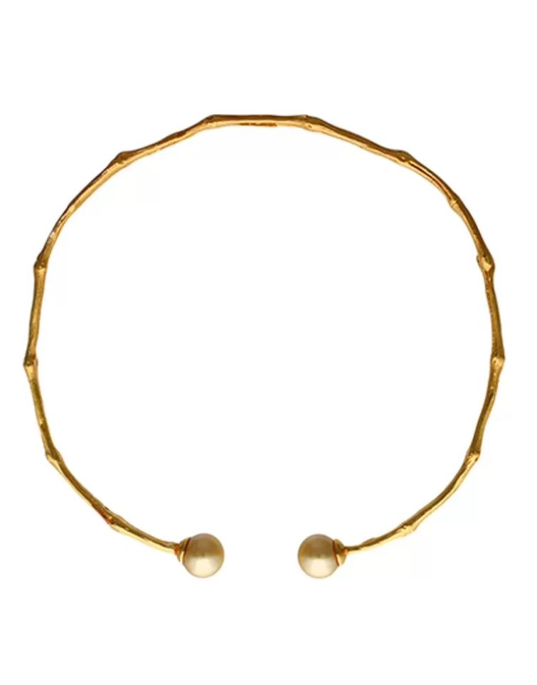 Gargantillas De Perlas | Majorica Choker Ajustable Bambu Dorado Con Perlas Champagne