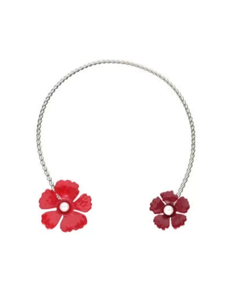 Gargantillas De Perlas | Majorica Choker Ajustable Santorini De Flores Granate Ajustable En Plata