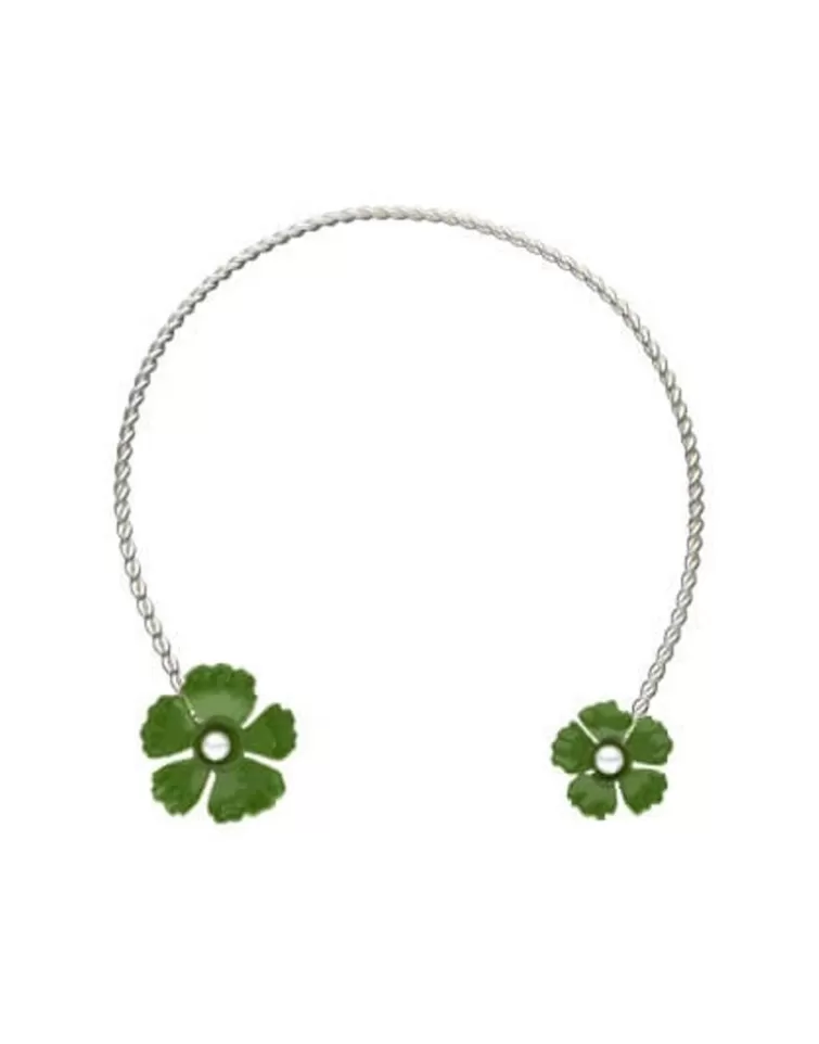 Gargantillas De Perlas | Majorica Choker Ajustable Santorini De Flores Verde Olivo Ajustable En Plata