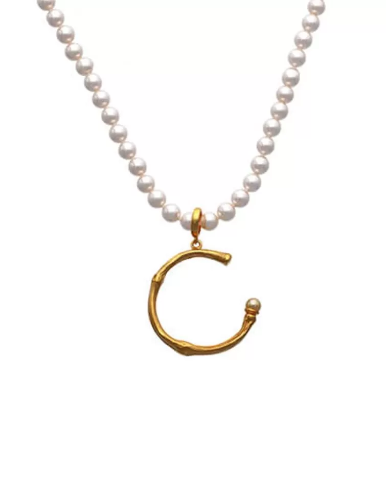 Colgantes Con Cadena | Majorica Colgante Bambu Dorado Con Perla Tono Champagne