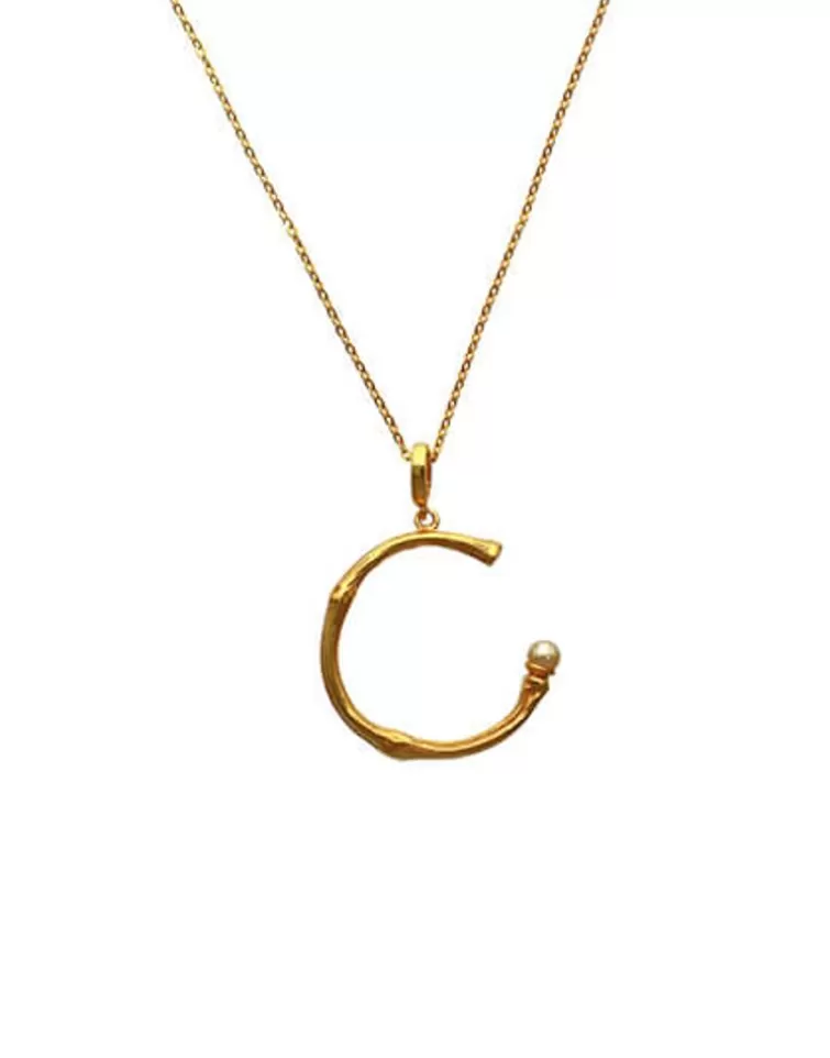 Colgantes Con Cadena | Majorica Colgante Bambu Dorado Con Perla Tono Champagne
