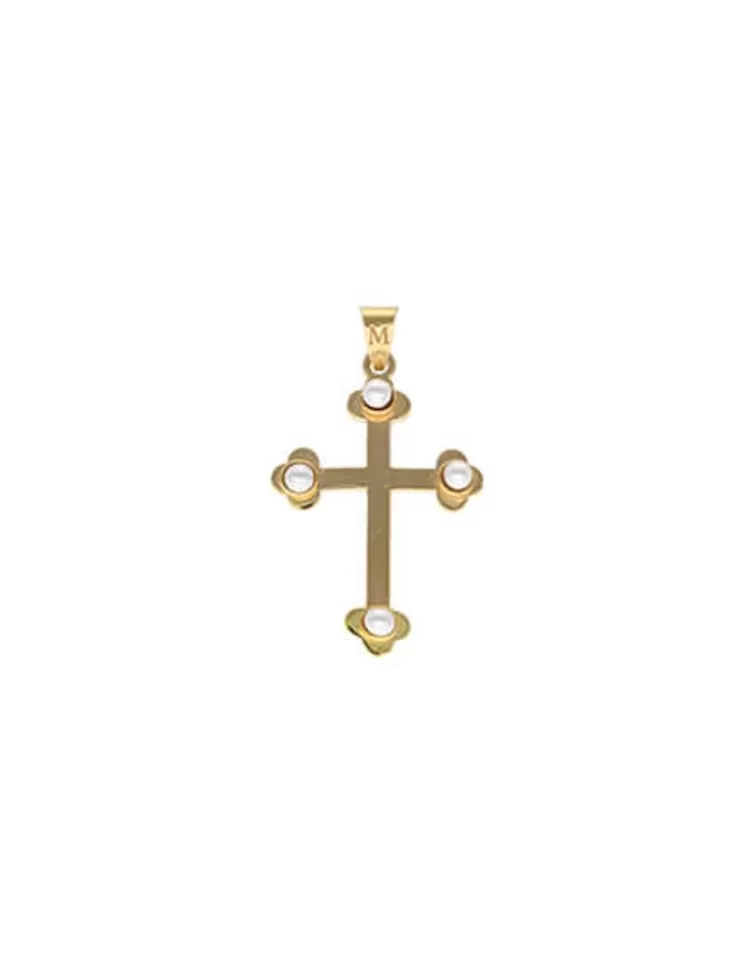 Colgante Cadena | Majorica Colgante Cruz De Trinidad Dorada Con Perlas