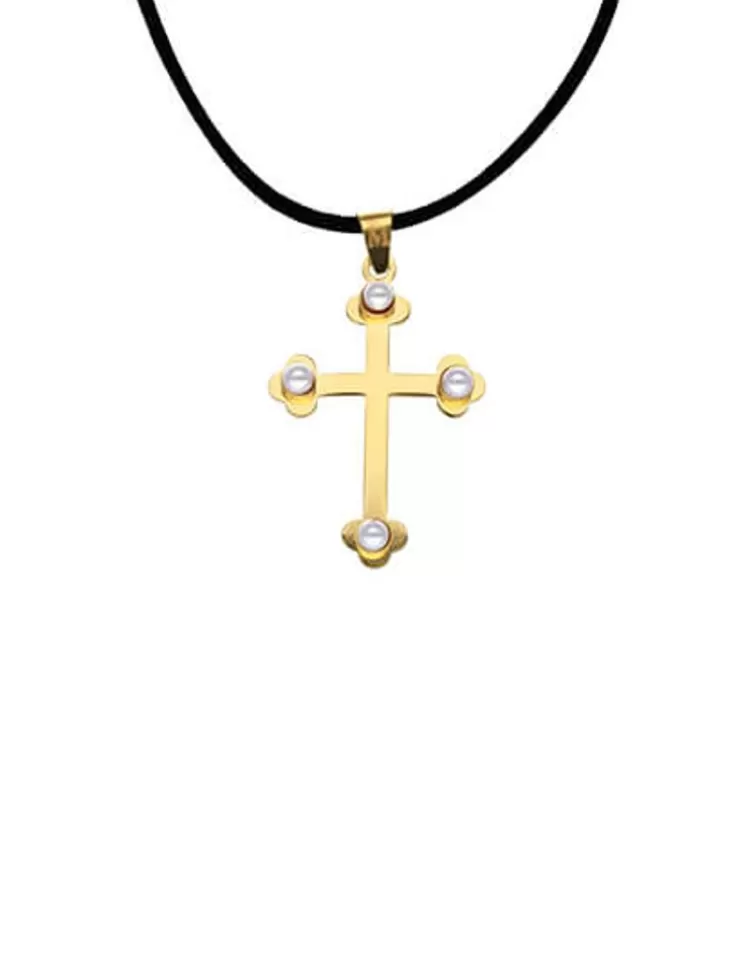 Colgante Cadena | Majorica Colgante Cruz De Trinidad Dorada Con Perlas
