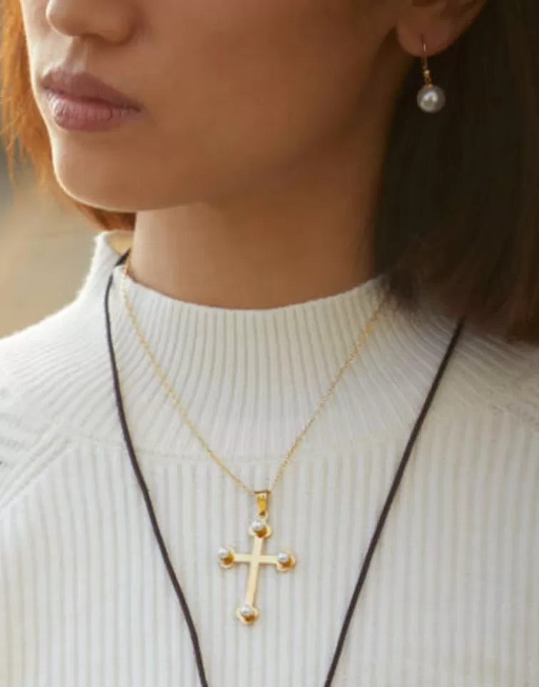 Colgante Cadena | Majorica Colgante Cruz De Trinidad En Plata Y Con Perlas