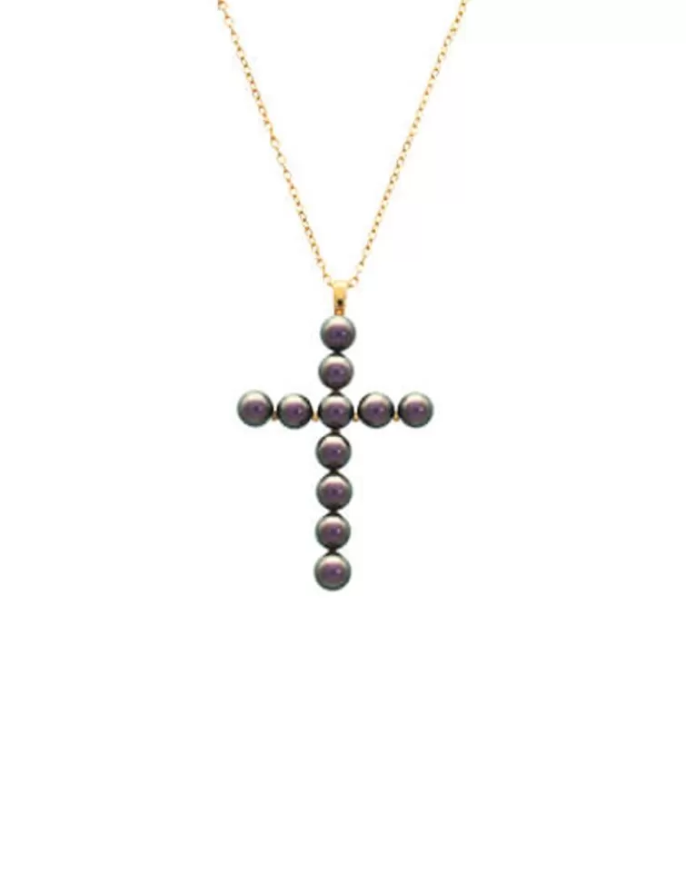 Colgante Cadena | Majorica Colgante Cruz Dorado Con Perla Tahiti