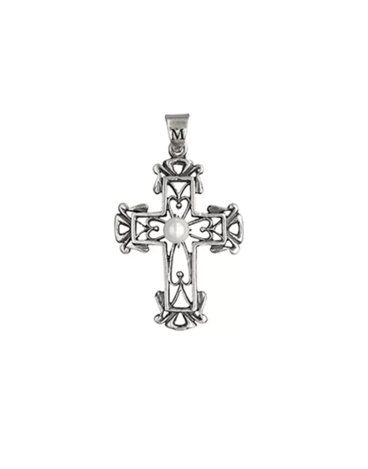 Colgante Cadena | Majorica Colgante Cruz Medieval En Plata Con Perla Redonda