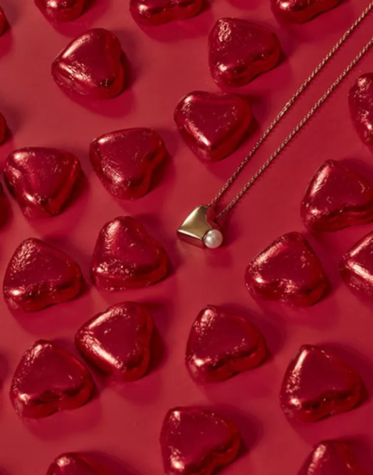Colgantes Con Cadena | Majorica Colgante Dolce Cuore En Acero Dorado Y Corazon Con Perla