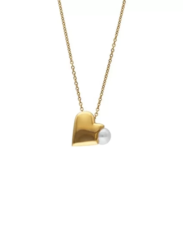 Colgantes Con Cadena | Majorica Colgante Dolce Cuore En Acero Dorado Y Corazon Con Perla