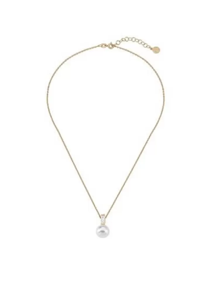 Colgantes Con Cadena | Majorica Colgante Selene Dorado Con Perla 10Mm Y Circonitas