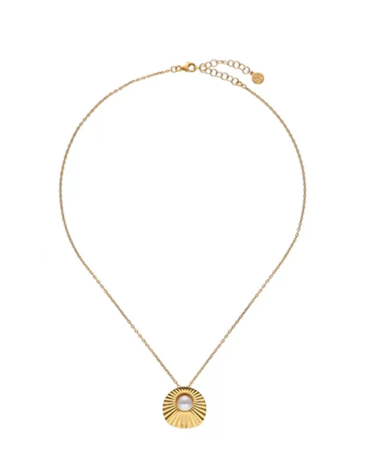 Colgantes Con Cadena | Majorica Collar Acero Dorado Le Palm Con Perla Blanca