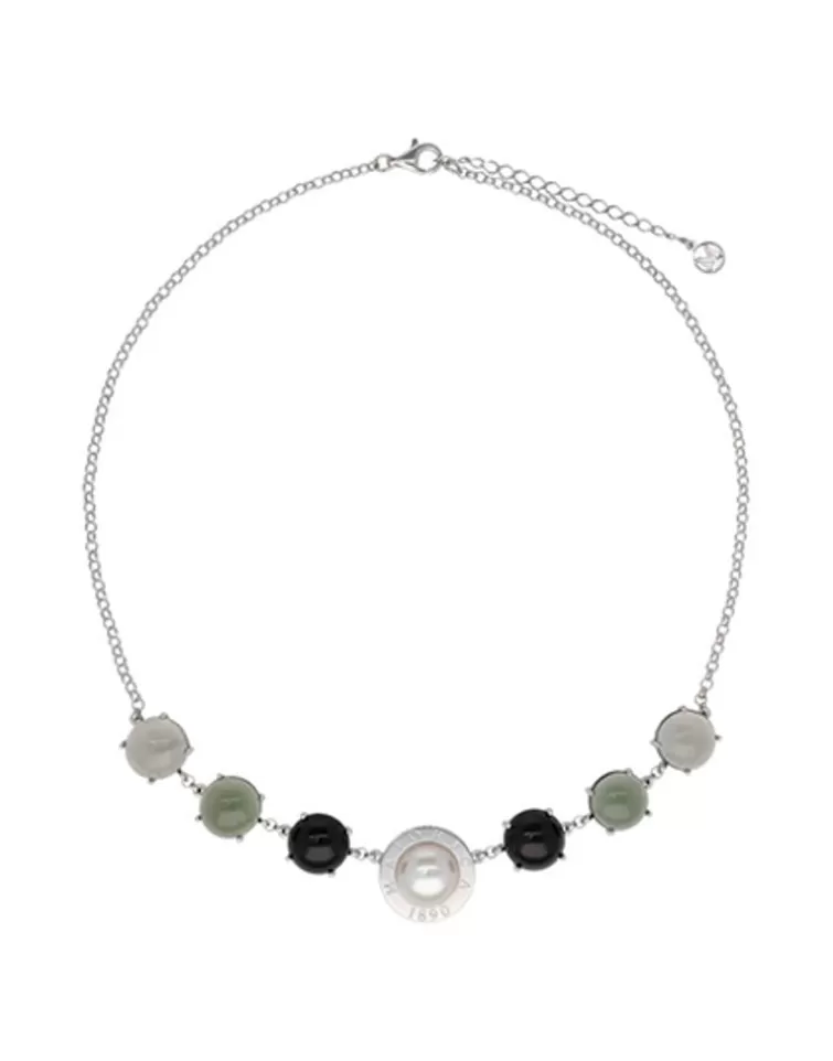 Cadenas Con Perlas | Majorica Collar Algaida Plata Con Perla Media Bola Y Cristal De Murano Negro