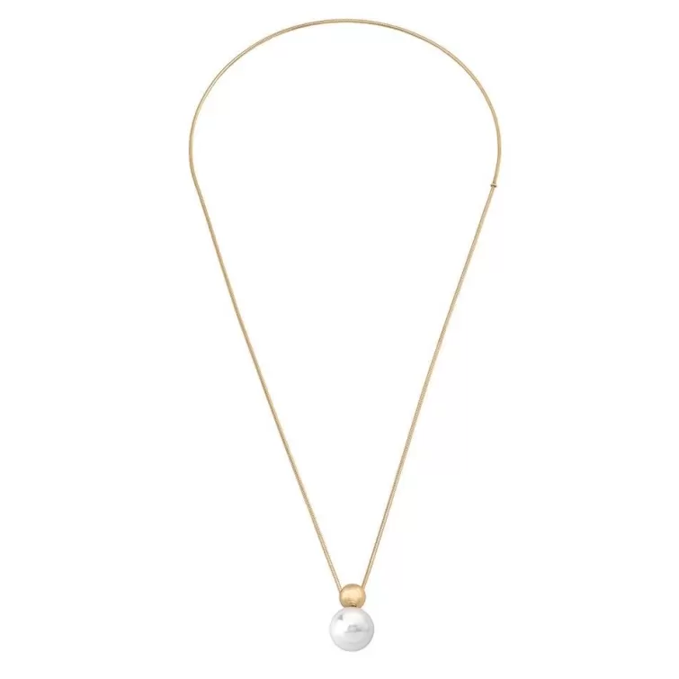Cadenas Con Perlas | Majorica Collar Aura Ajustable Largo De Acero Dorado