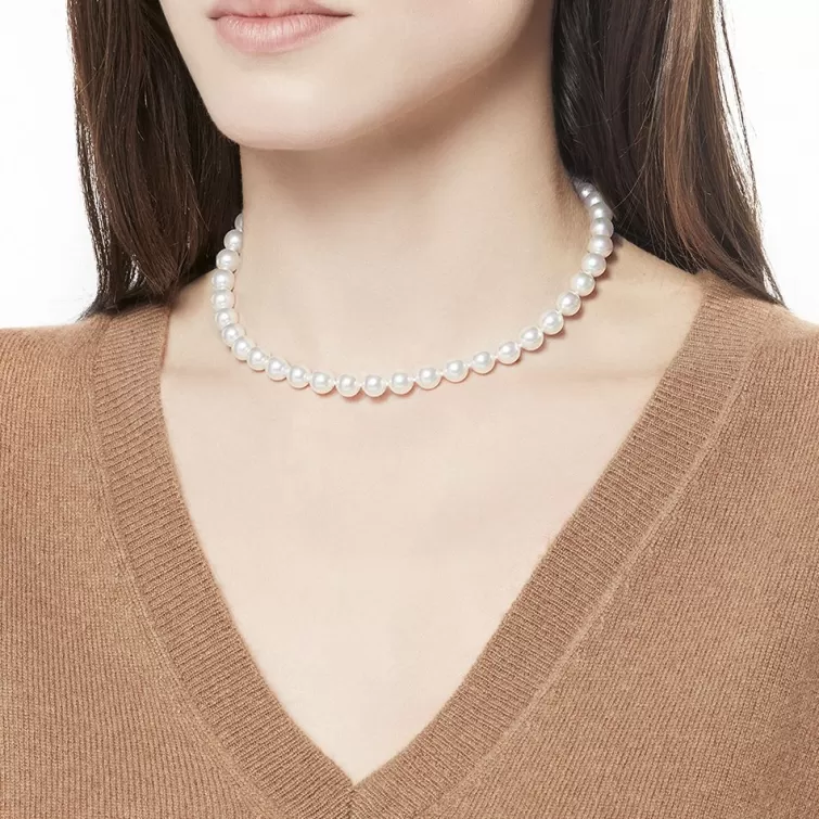 Collares De Perlas Largos | Majorica Collar Ballet Plata Con Perlas 8Mm
