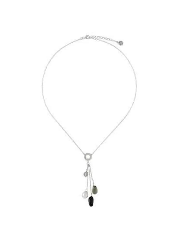 Cadenas Con Perlas | Majorica Collar Corto Algaida Plata Con Cristal De Murano Negro