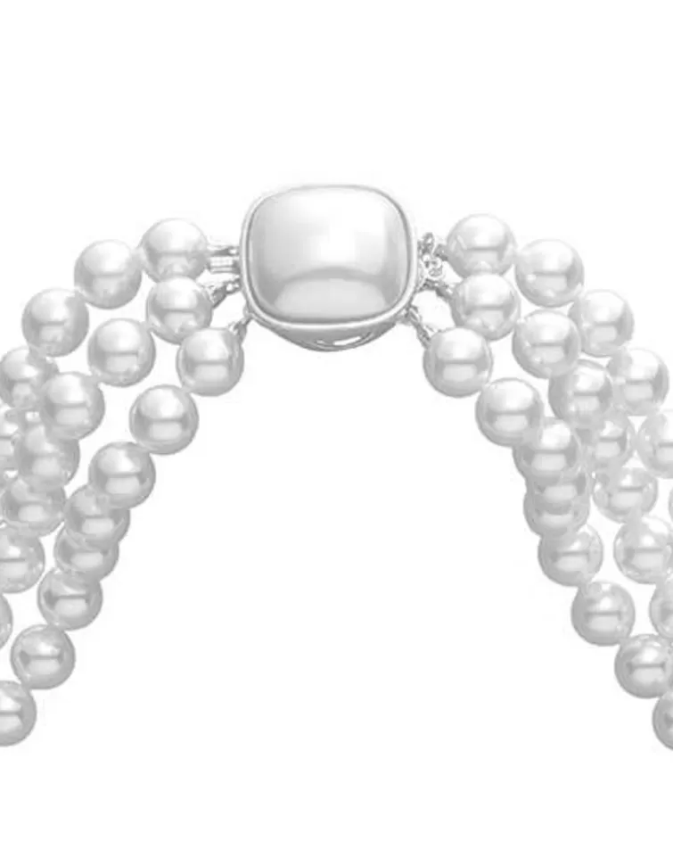 Collares De Perlas Largos | Majorica Collar De Perlas De Tres Vueltas Luna En Plata