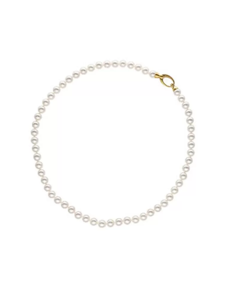 Collares De Perlas Largos | Majorica Collar Dorado Lyra Perlas Blancas 6Mm 45Cm