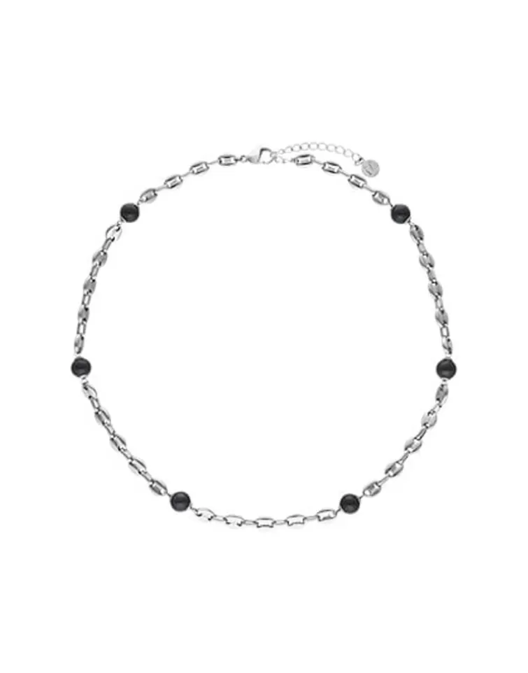 Collares Hombre | Majorica Collar Encadenado Sailor En Acero Con Perlas Negras