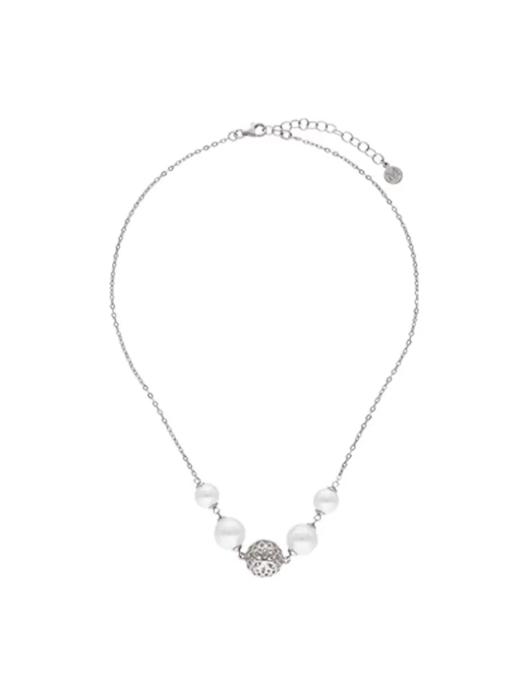 Collares Para Boda | Majorica Collar Eternal Con Perlas Redondas Y Bola Calada En Plata