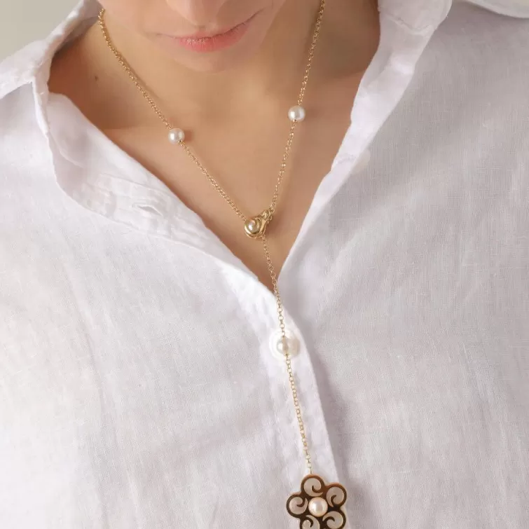 Cadenas Con Perlas | Majorica Collar Largo Roxana Perla En Flor
