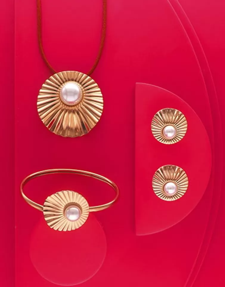 Colgantes Con Cadena | Majorica Collar Le Palm En Acero Dorado Con Perla Blanca Y Cordon De Seda Marron
