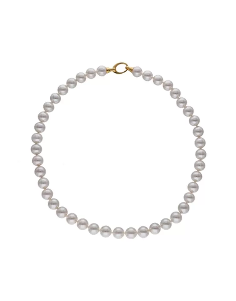 Collares De Perlas Largos | Majorica Collar Lyra Dorado 10Mm 45Cm Cierre Mosqueton