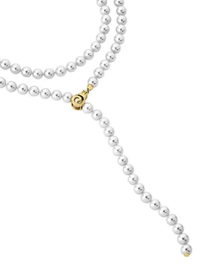 Collares De Perlas Largos | Majorica Collar Lyra Dorado 8Mm 90Cm