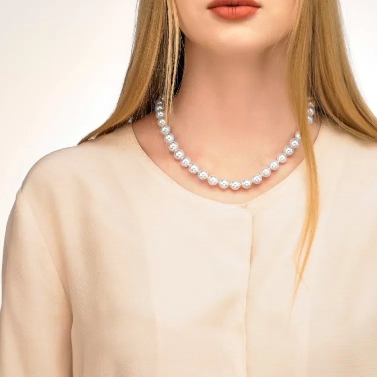 Collares De Perlas Largos | Majorica Collar Lyra Plata 10Mm 45Cm Cierre Mosqueton