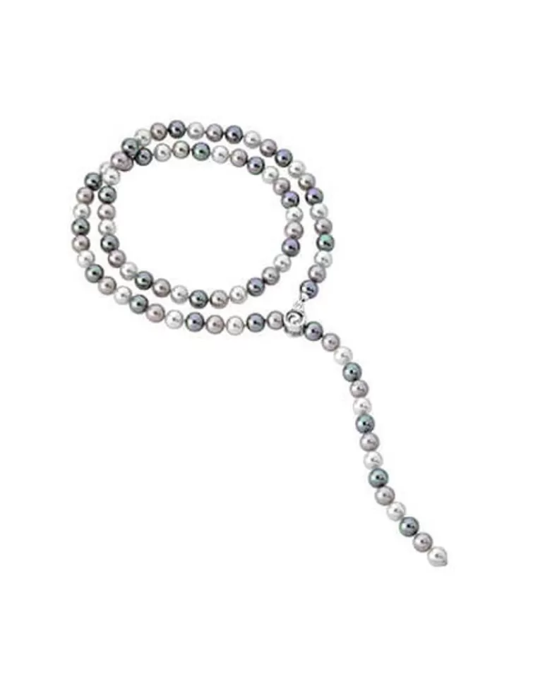 Collares De Perlas Largos | Majorica Collar Lyra Plata 10Mm 90Cm Blanco, Gris, Nuage