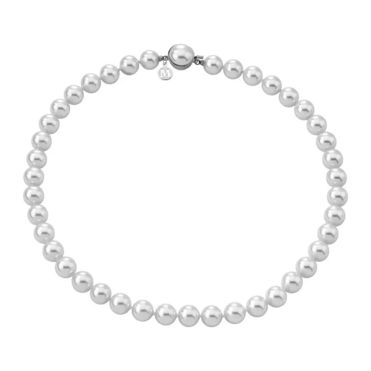 Collares De Perlas Largos | Majorica Collar Lyra Plata 8Mm 45Cm Cierre Lengueta