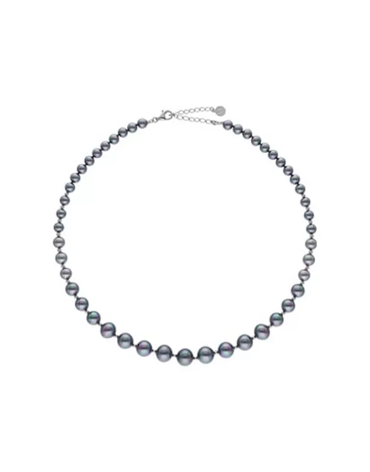 Collares De Perlas Largos | Majorica Collar Lyra Plata Con Perlas Grises 6/10Mm 43Cm