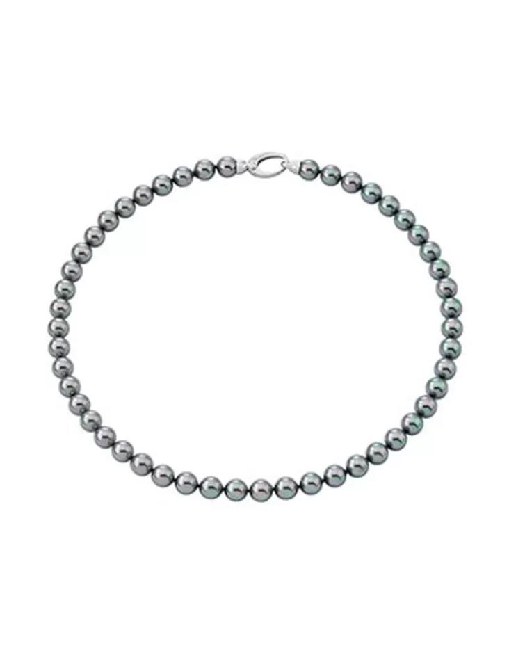 Collares De Perlas Largos | Majorica Collar Lyra Plata Con Perlas Grises 8Mm 45Cm