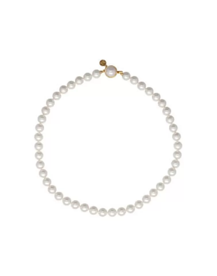 Collares De Perlas Largos | Majorica Collar Lyra Plata Dorada 8Mm 40Cm Cierre Lengueta
